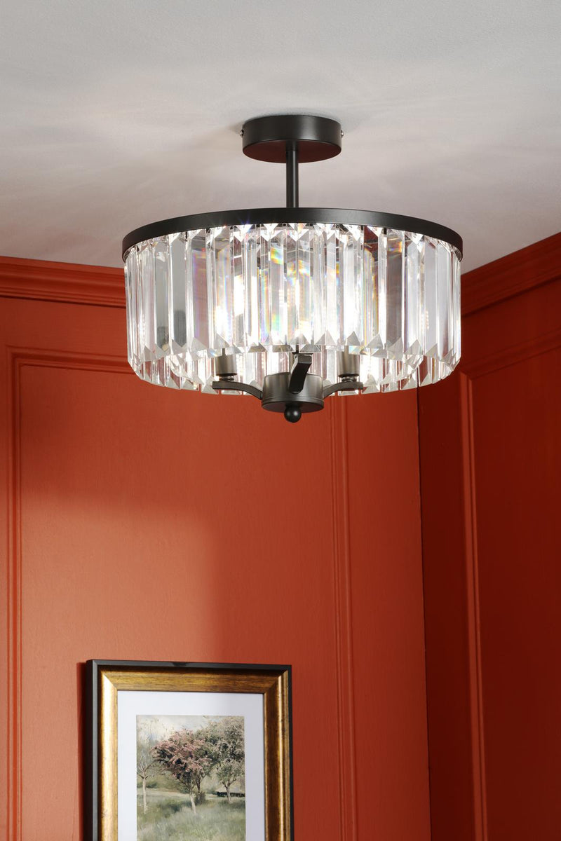 Laura Ashley Elkwood 3 Light Semi-Flush Crystal and Black • LA3756610-Q