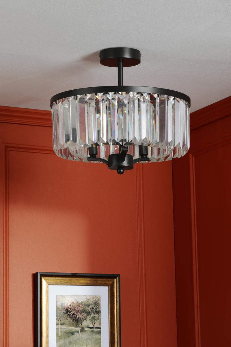 Laura Ashley Elkwood 3 Light Semi-Flush Crystal and Black • LA3756610-Q