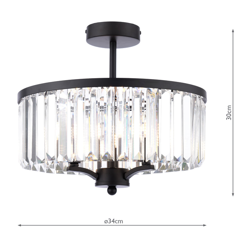 Laura Ashley Elkwood 3 Light Semi-Flush Crystal and Black • LA3756610-Q