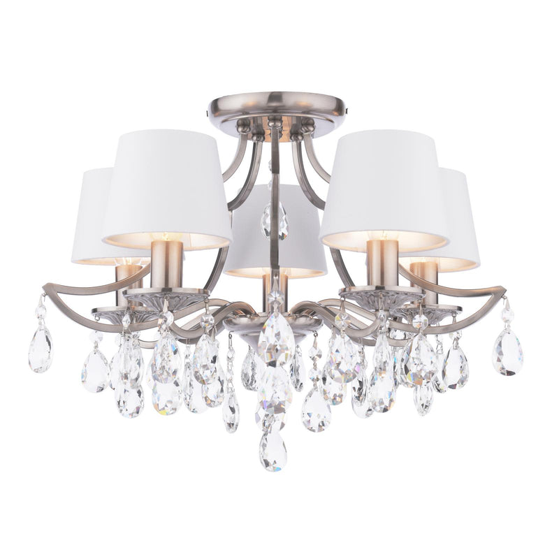 Laura Ashley Enstone 5 Light Semi-Flush Polished Nickel and Crystal With Shade • LA3756611-Q
