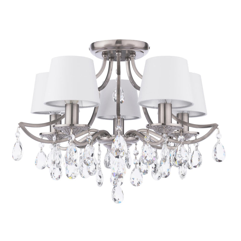 Laura Ashley Enstone 5 Light Semi-Flush Polished Nickel and Crystal With Shade • LA3756611-Q