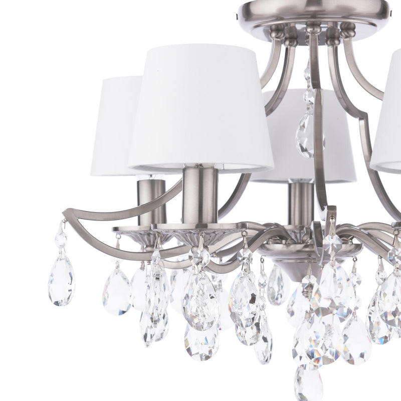 Laura Ashley Enstone 5 Light Semi-Flush Polished Nickel and Crystal With Shade • LA3756611-Q