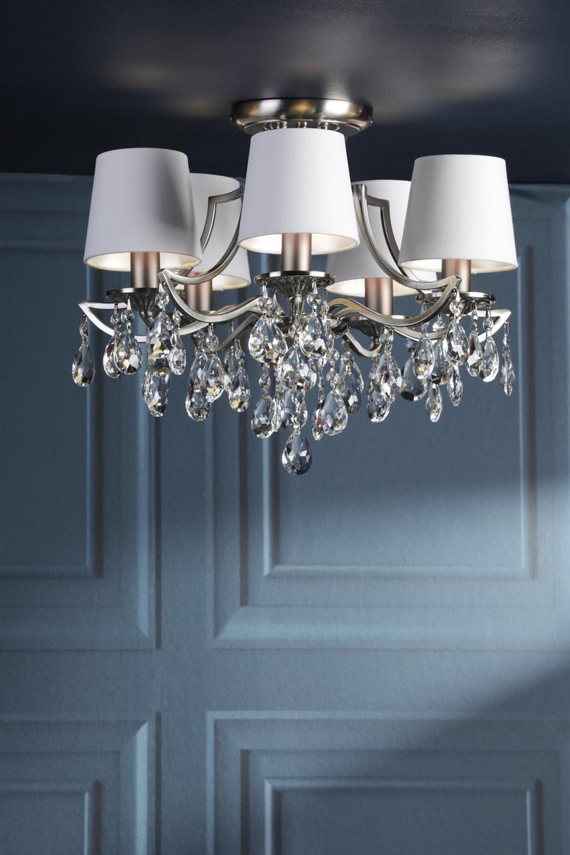 Laura Ashley Enstone 5 Light Semi-Flush Polished Nickel and Crystal With Shade • LA3756611-Q