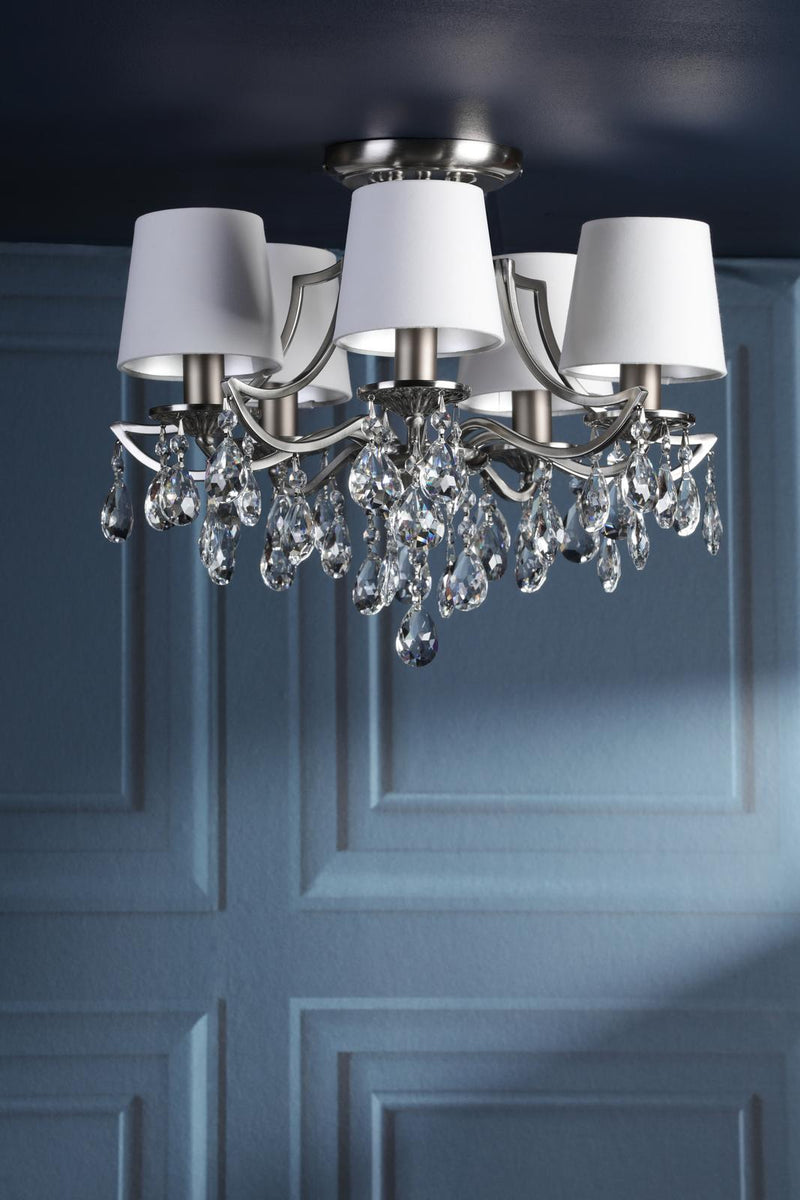Laura Ashley Enstone 5 Light Semi-Flush Polished Nickel and Crystal With Shade • LA3756611-Q