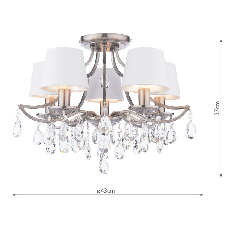 Laura Ashley Enstone 5 Light Semi-Flush Polished Nickel and Crystal With Shade • LA3756611-Q