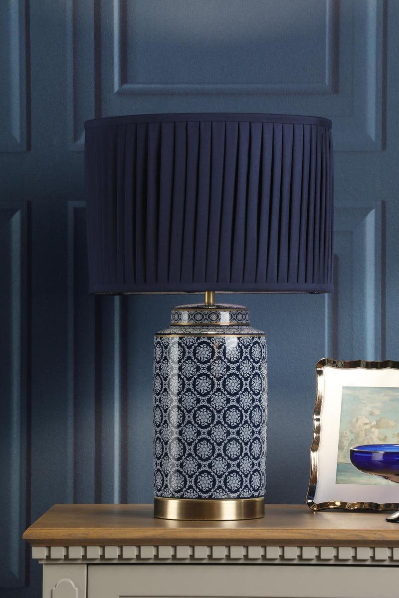 Laura Ashley Knipton Table Lamp Blue Ceramic and Antique Brass With Shade • LA3756612-Q