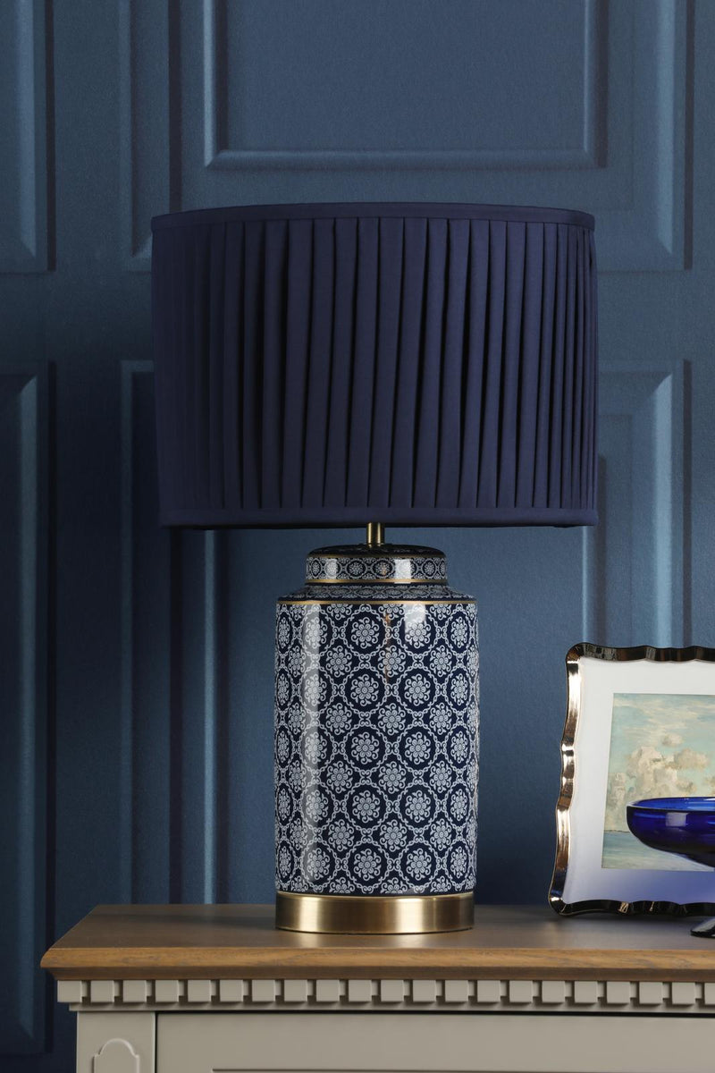 Laura Ashley Knipton Table Lamp Blue Ceramic and Antique Brass With Shade • LA3756612-Q