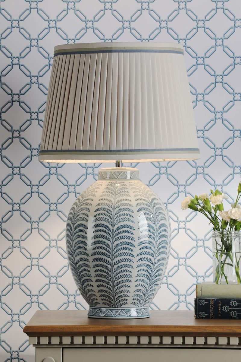 Laura Ashley Stannard Table Lamp Blue Ceramic and Polished Chrome With Shade • LA3756620-Q
