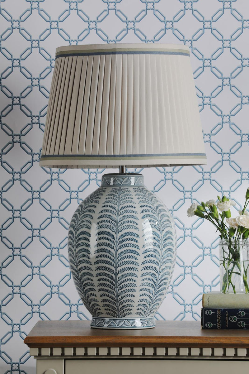 Laura Ashley Stannard Table Lamp Blue Ceramic and Polished Chrome With Shade • LA3756620-Q