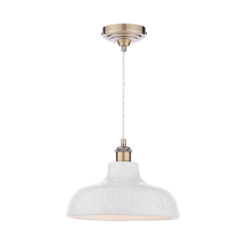 Laura Ashley Pussywillow Pendant Antique Brass and White Ceramic • LA3756622-Q