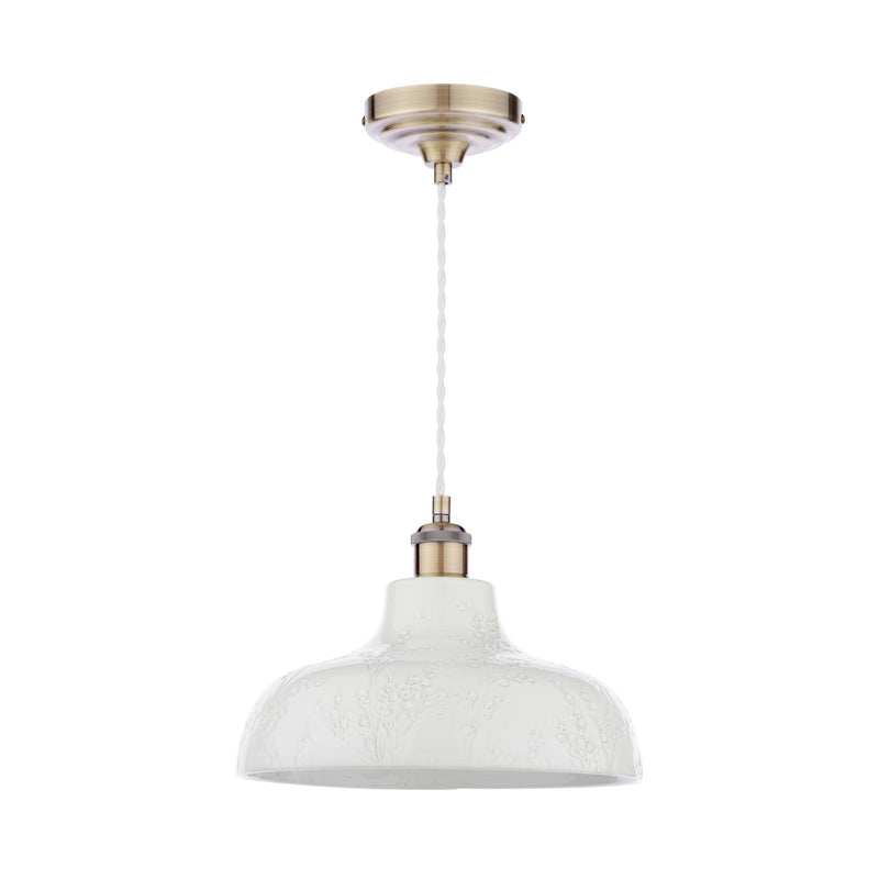 Laura Ashley Pussywillow Pendant Antique Brass and White Ceramic • LA3756622-Q