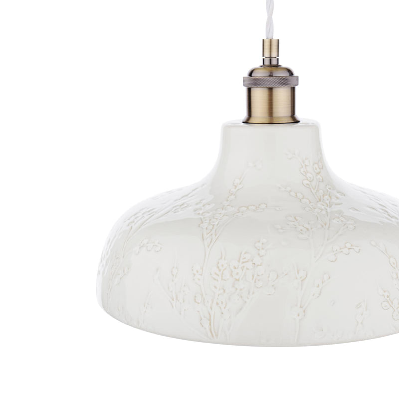 Laura Ashley Pussywillow Pendant Antique Brass and White Ceramic • LA3756622-Q
