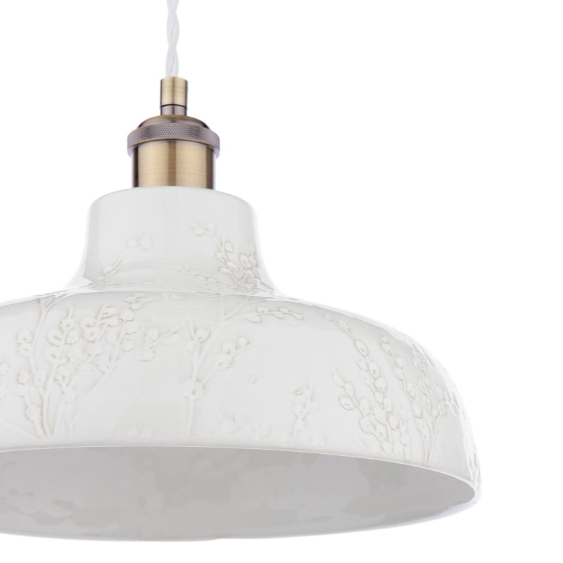 Laura Ashley Pussywillow Pendant Antique Brass and White Ceramic • LA3756622-Q