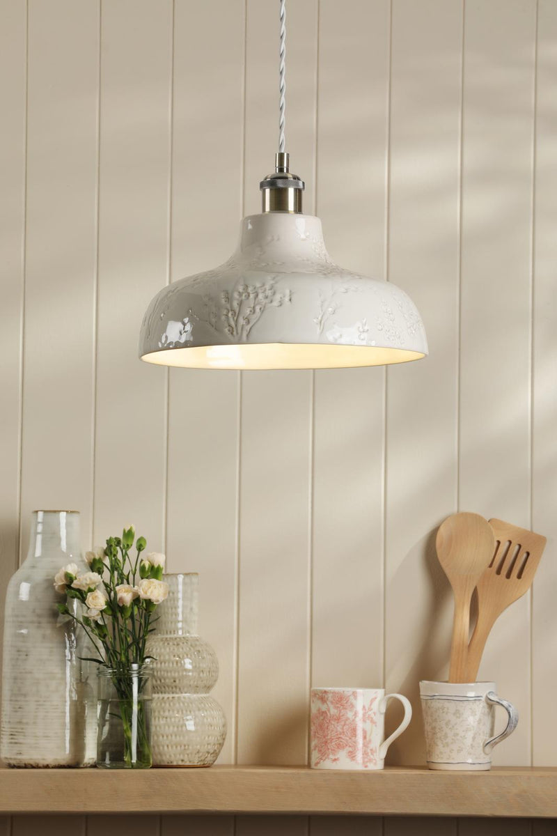 Laura Ashley Pussywillow Pendant Antique Brass and White Ceramic • LA3756622-Q