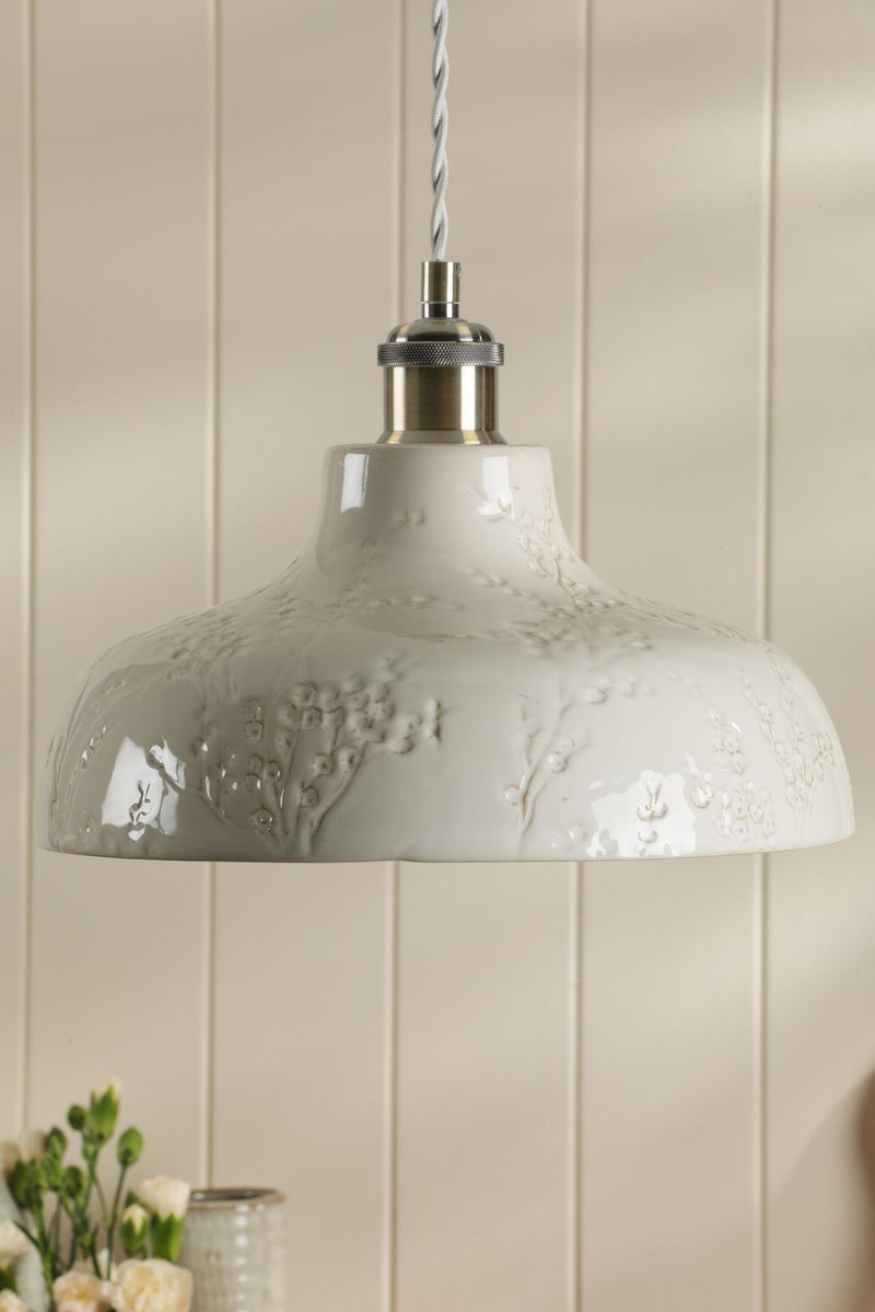Laura Ashley Pussywillow Pendant Antique Brass and White Ceramic • LA3756622-Q