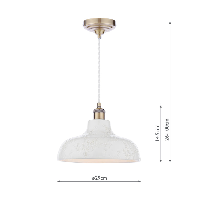 Laura Ashley Pussywillow Pendant Antique Brass and White Ceramic • LA3756622-Q