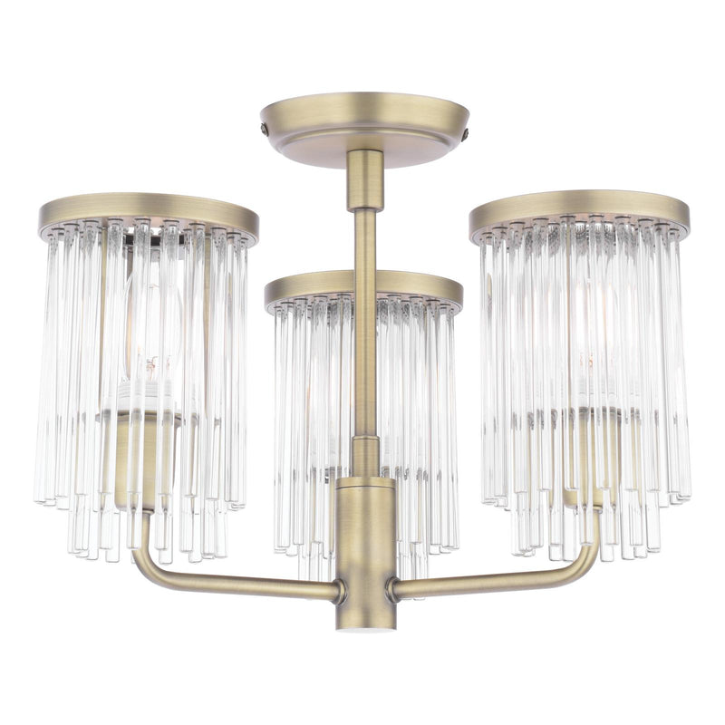 Laura Ashley Hilcote 3 Light Semi-Flush Matt Antique Brass and Glass • LA3756649-Q