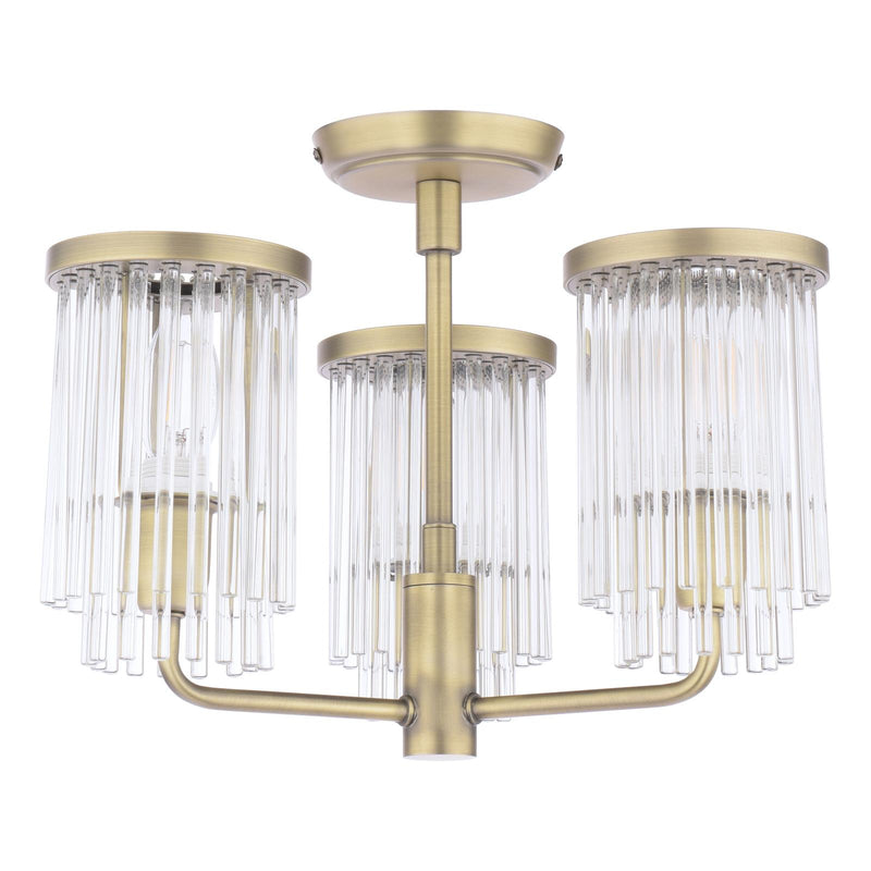 Laura Ashley Hilcote 3 Light Semi-Flush Matt Antique Brass and Glass • LA3756649-Q