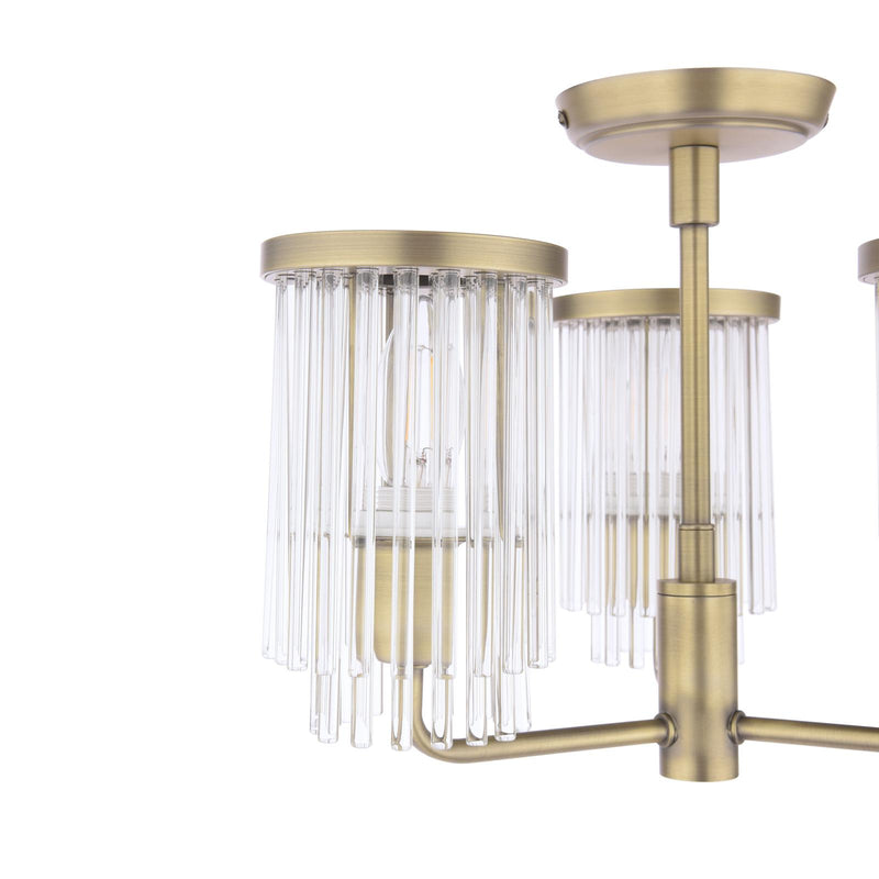 Laura Ashley Hilcote 3 Light Semi-Flush Matt Antique Brass and Glass • LA3756649-Q