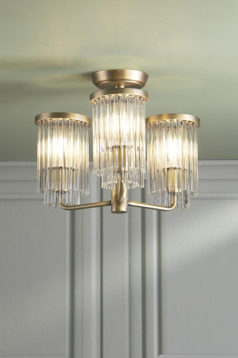 Laura Ashley Hilcote 3 Light Semi-Flush Matt Antique Brass and Glass • LA3756649-Q