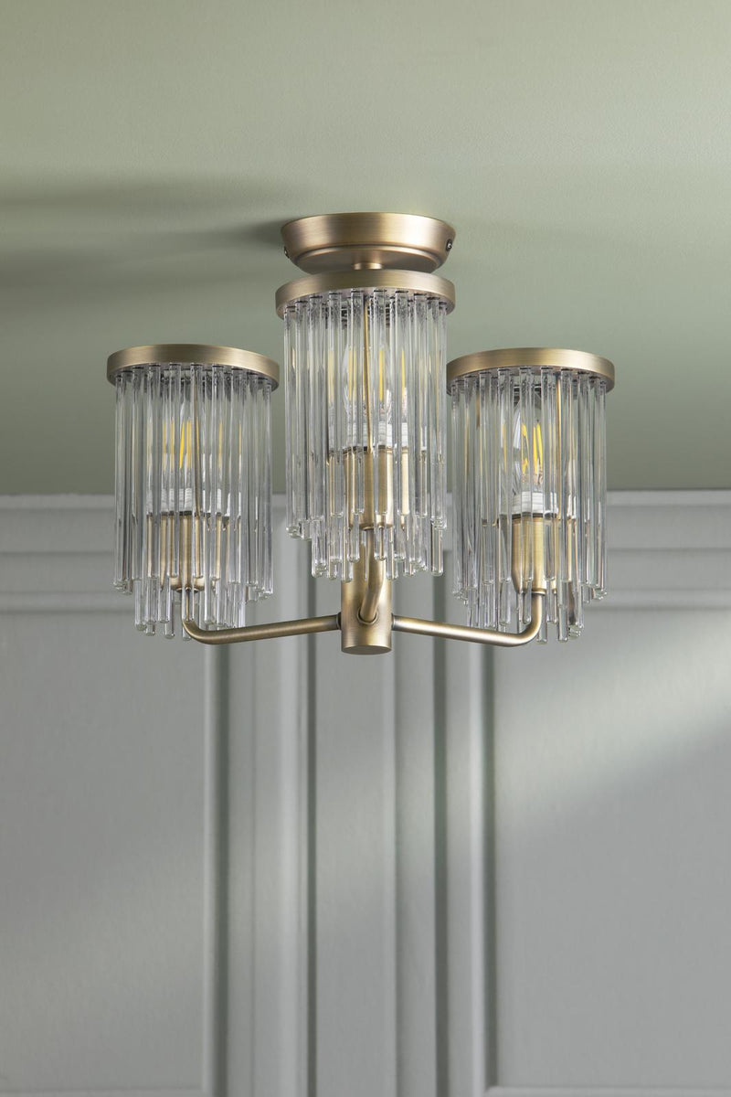 Laura Ashley Hilcote 3 Light Semi-Flush Matt Antique Brass and Glass • LA3756649-Q