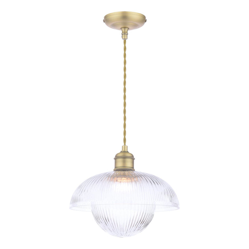 Laura Ashley Billham Pendant Matt Antique Brass and Ribbed Glass • LA3756651-Q