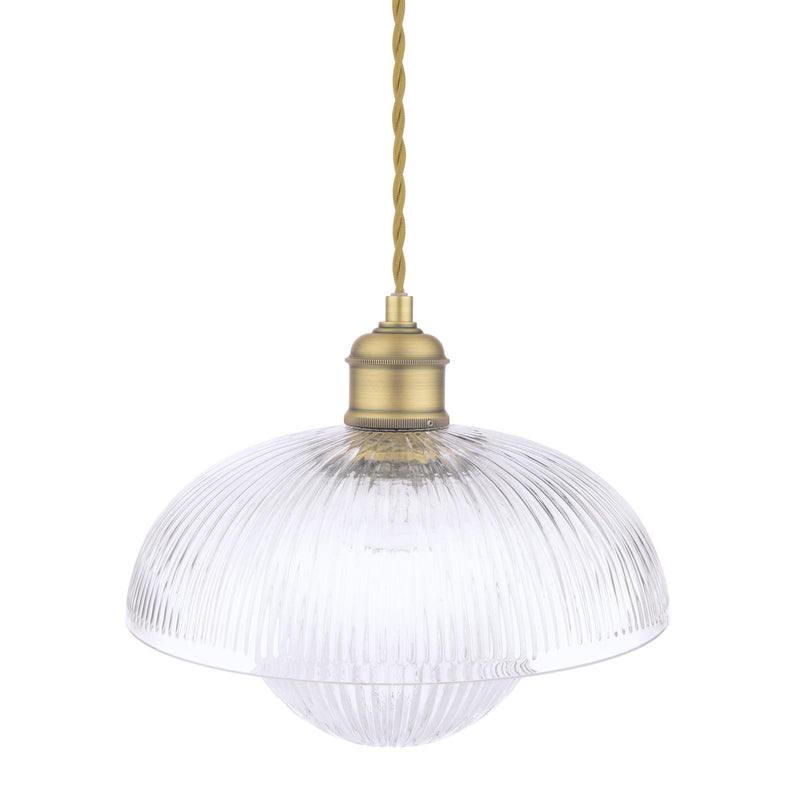Laura Ashley Billham Pendant Matt Antique Brass and Ribbed Glass • LA3756651-Q