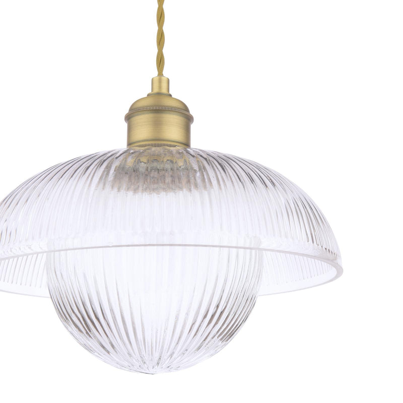 Laura Ashley Billham Pendant Matt Antique Brass and Ribbed Glass • LA3756651-Q