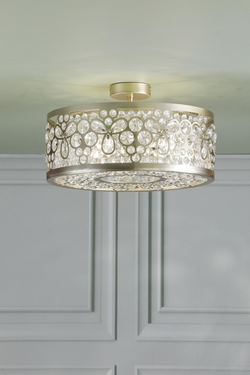 Laura Ashley Tilbrook 4 Light Flush Matt Champagne and Crystal • LA3756653-Q