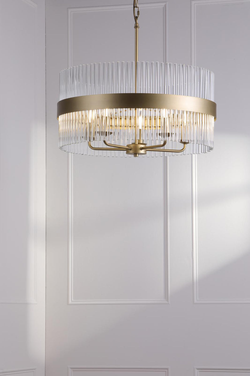 Laura Ashley Alexa 5 Light Pendant Glass and Matt Antique Brass • LA3756655-Q