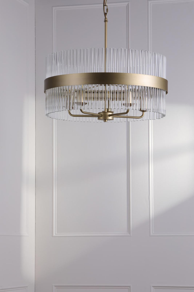 Laura Ashley Alexa 5 Light Pendant Glass and Matt Antique Brass • LA3756655-Q