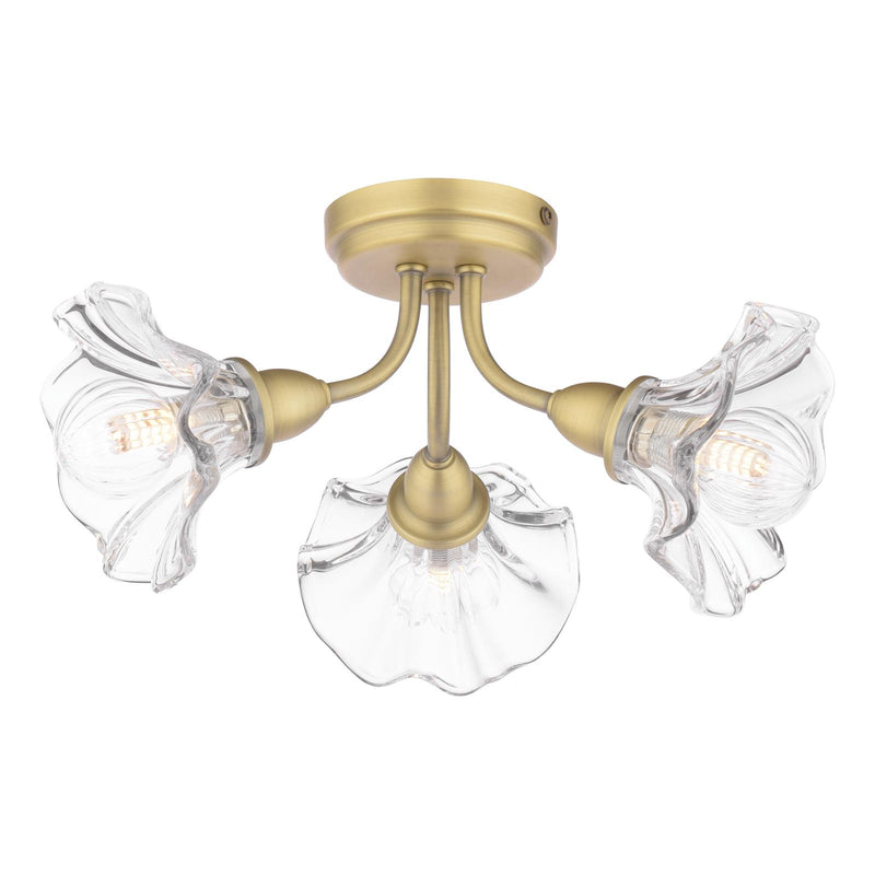 Laura Ashley Kerswell 3 Light Semi-Flush Matt Antique Brass and Glass • LA3756658-Q