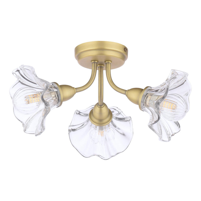 Laura Ashley Kerswell 3 Light Semi-Flush Matt Antique Brass and Glass • LA3756658-Q