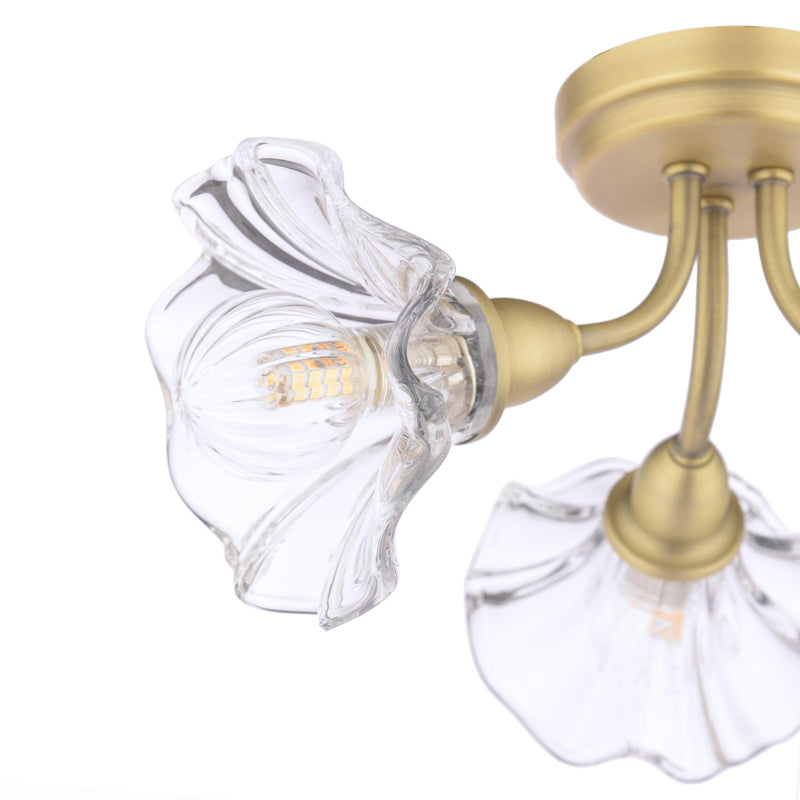Laura Ashley Kerswell 3 Light Semi-Flush Matt Antique Brass and Glass • LA3756658-Q