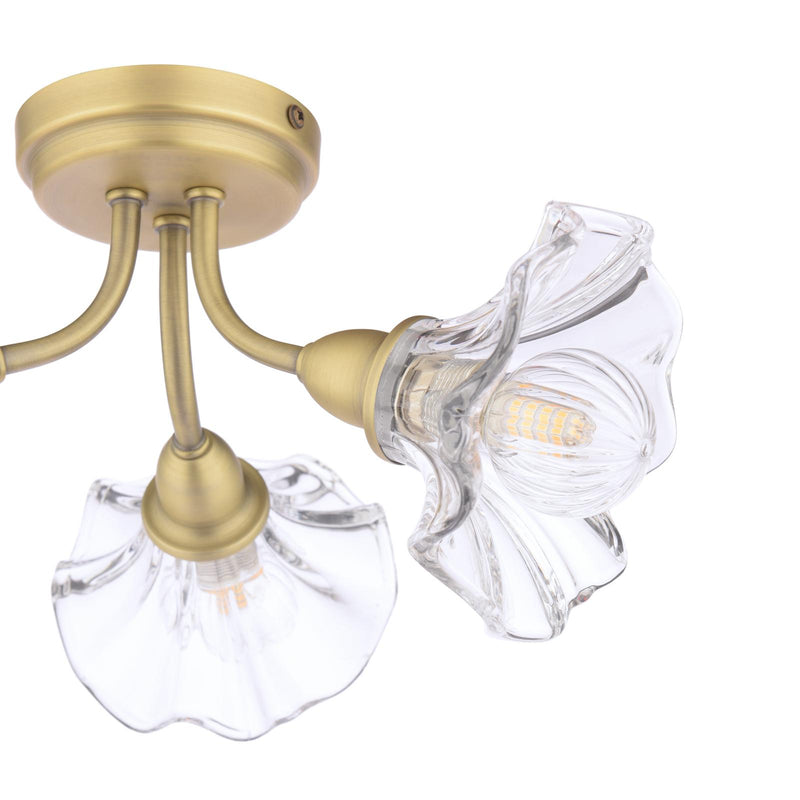 Laura Ashley Kerswell 3 Light Semi-Flush Matt Antique Brass and Glass • LA3756658-Q
