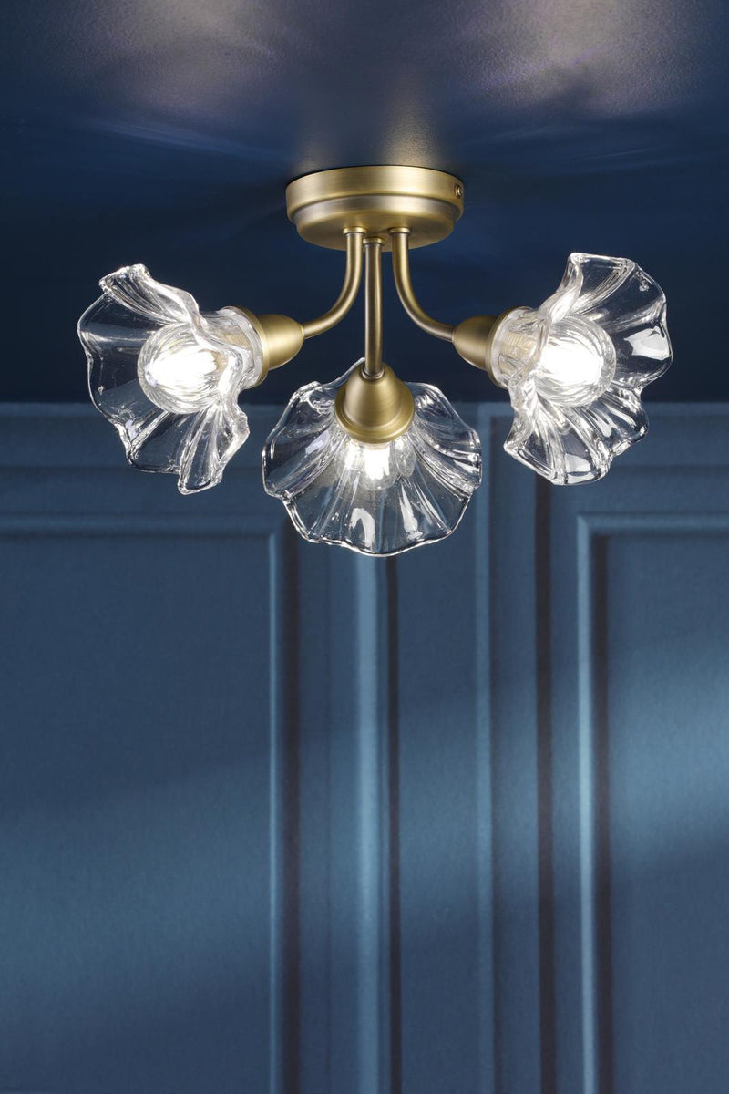Laura Ashley Kerswell 3 Light Semi-Flush Matt Antique Brass and Glass • LA3756658-Q