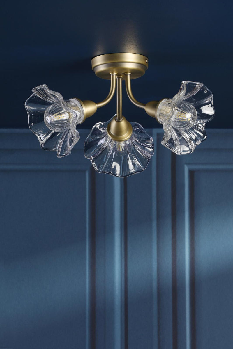 Laura Ashley Kerswell 3 Light Semi-Flush Matt Antique Brass and Glass • LA3756658-Q