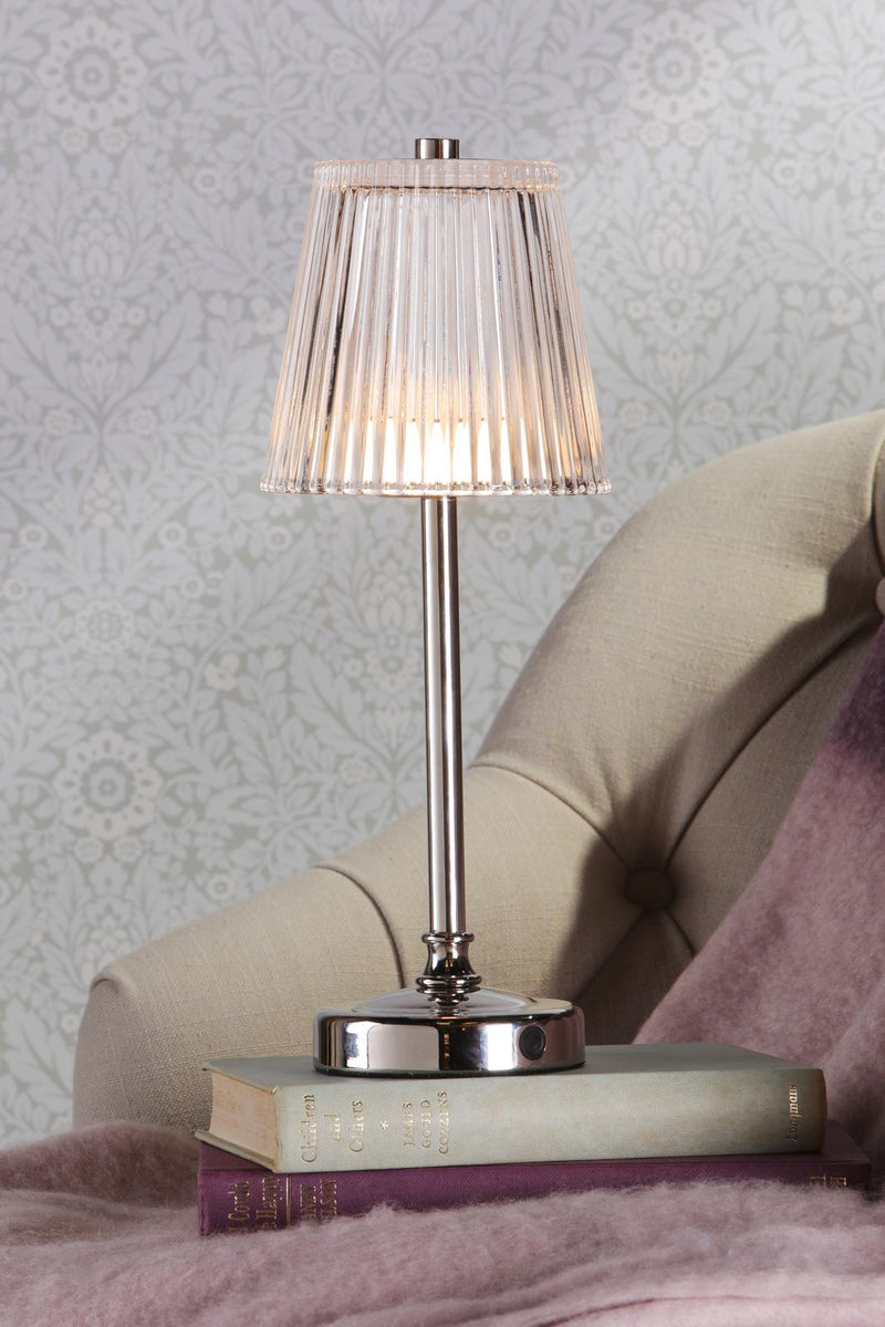 Laura Ashley Callaghan Rechargeable Table Lamp Polished Nickel and Ribbed Glass LED • LA3756661-Q