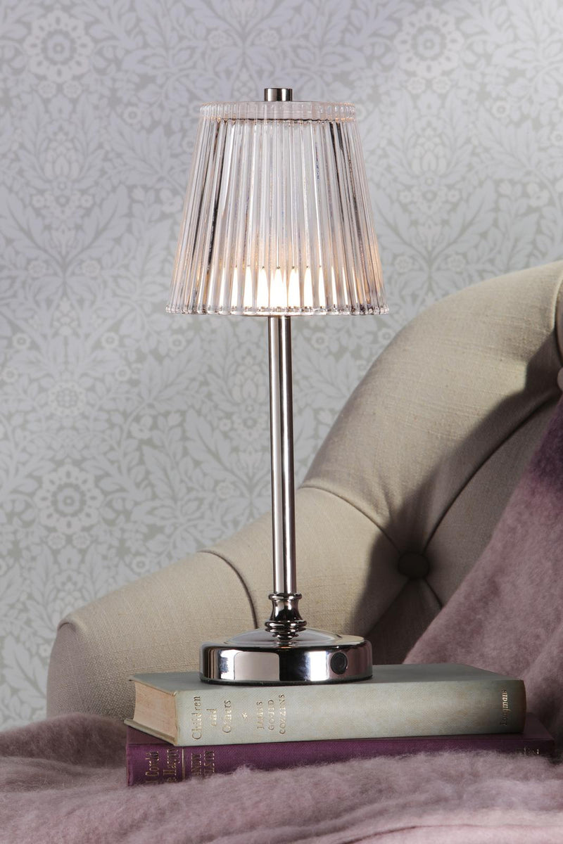 Laura Ashley Callaghan Rechargeable Table Lamp Polished Nickel and Ribbed Glass LED • LA3756661-Q