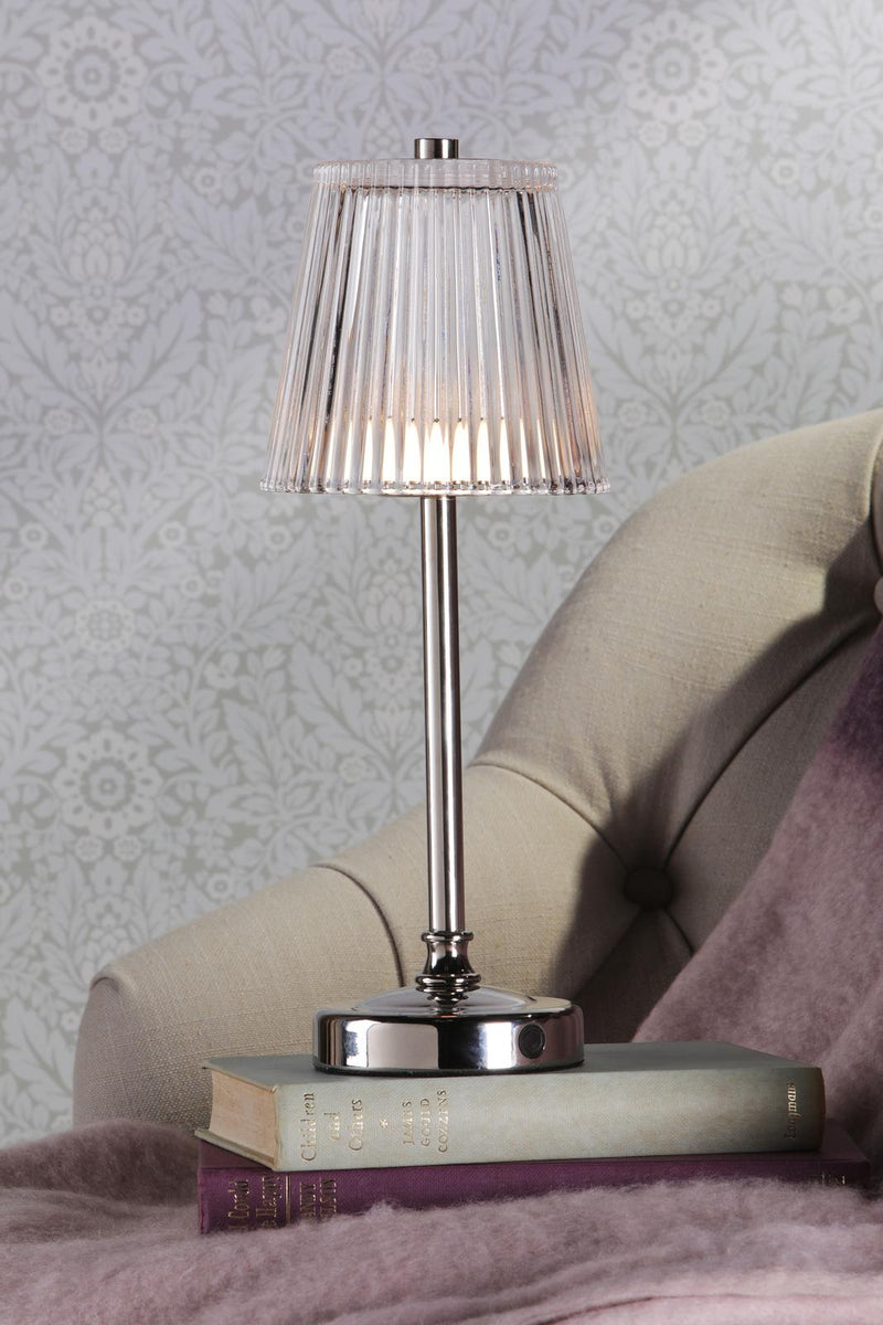 Laura Ashley Callaghan Rechargeable Table Lamp Polished Nickel and Ribbed Glass LED • LA3756661-Q