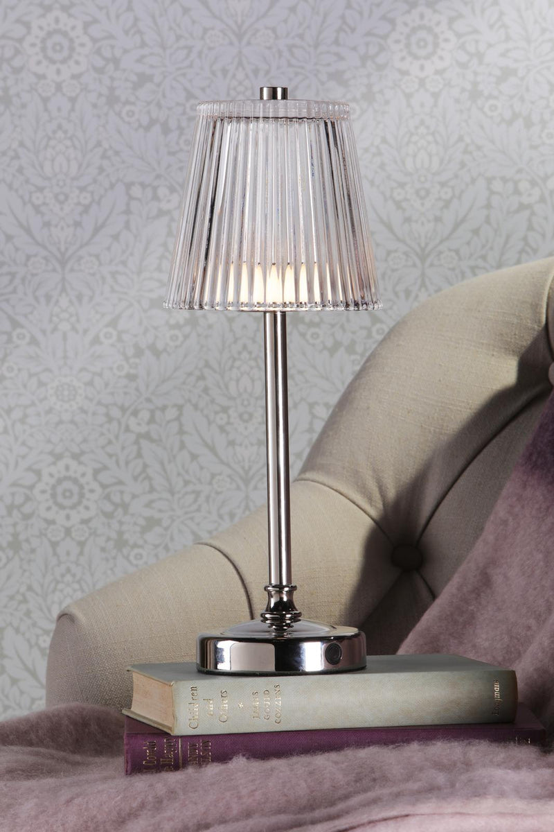 Laura Ashley Callaghan Rechargeable Table Lamp Polished Nickel and Ribbed Glass LED • LA3756661-Q