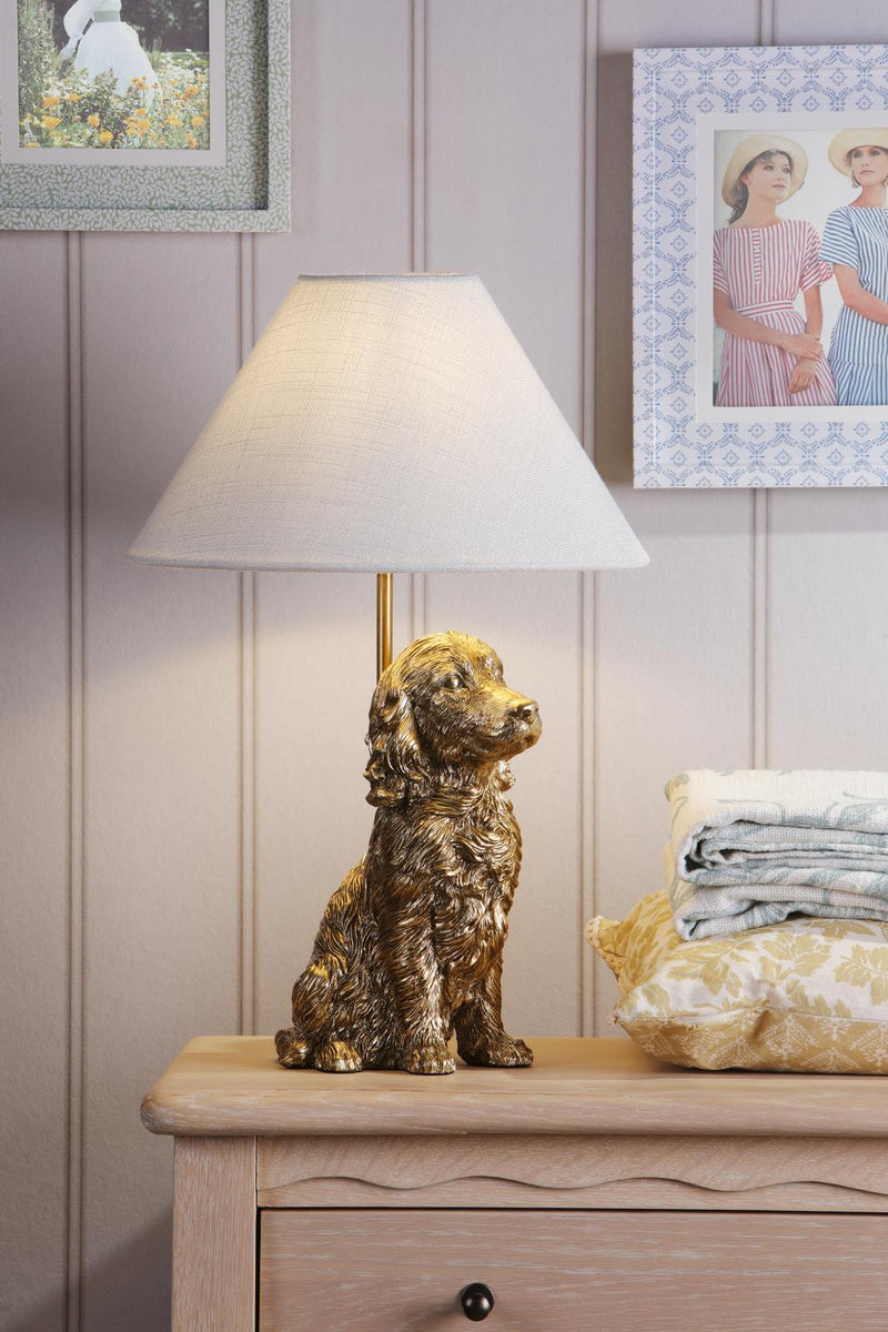 Laura Ashley Cocker Spaniel Table Lamp Antique Gold With Shade • LA3756664-Q