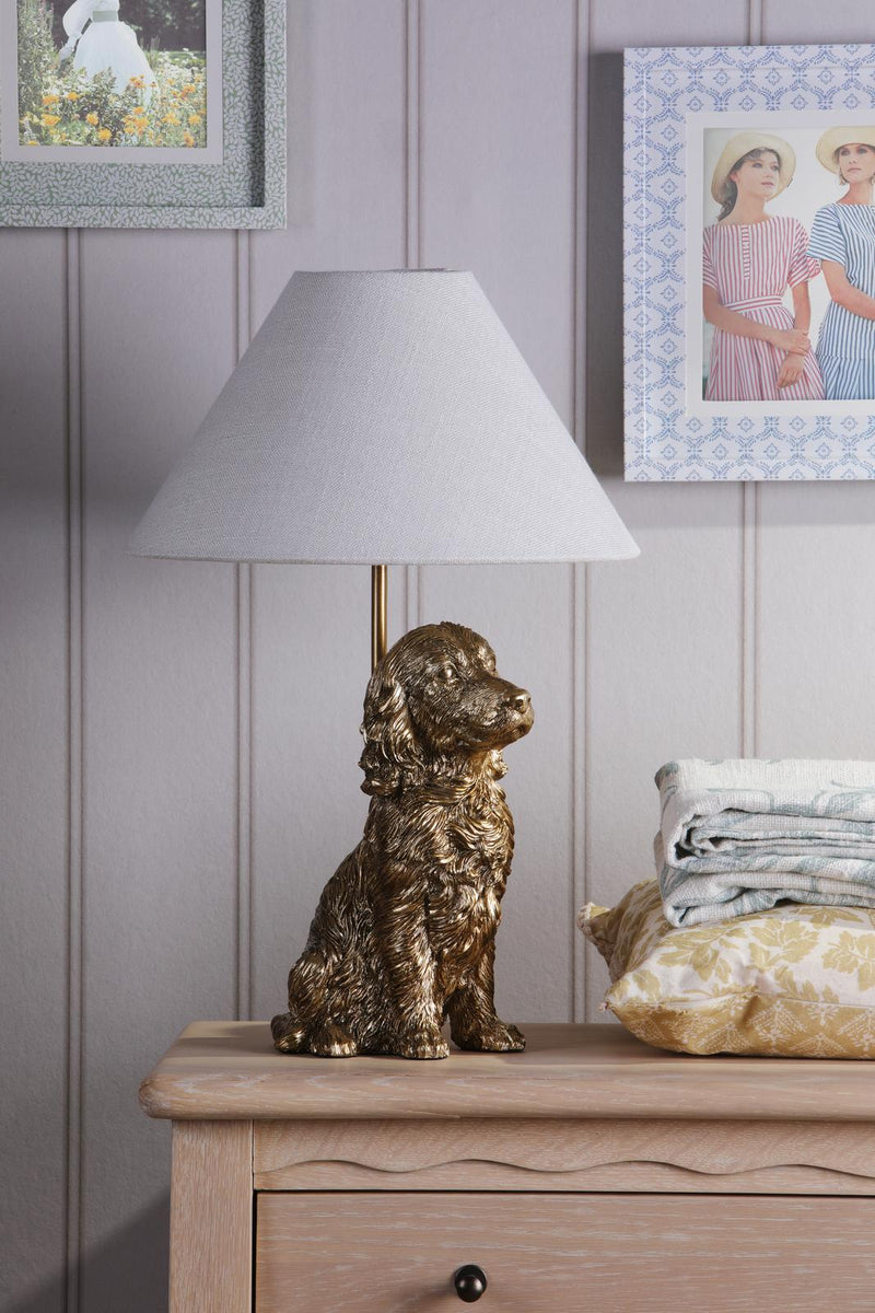 Laura Ashley Cocker Spaniel Table Lamp Antique Gold With Shade • LA3756664-Q