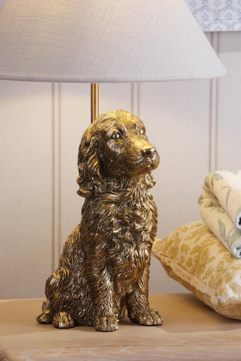 Laura Ashley Cocker Spaniel Table Lamp Antique Gold With Shade • LA3756664-Q
