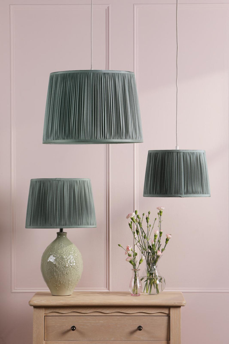 Laura Ashley Hemsley Green 100% Silk Tapered Drum Shade 40cm/16 inch • LA3756667-Q