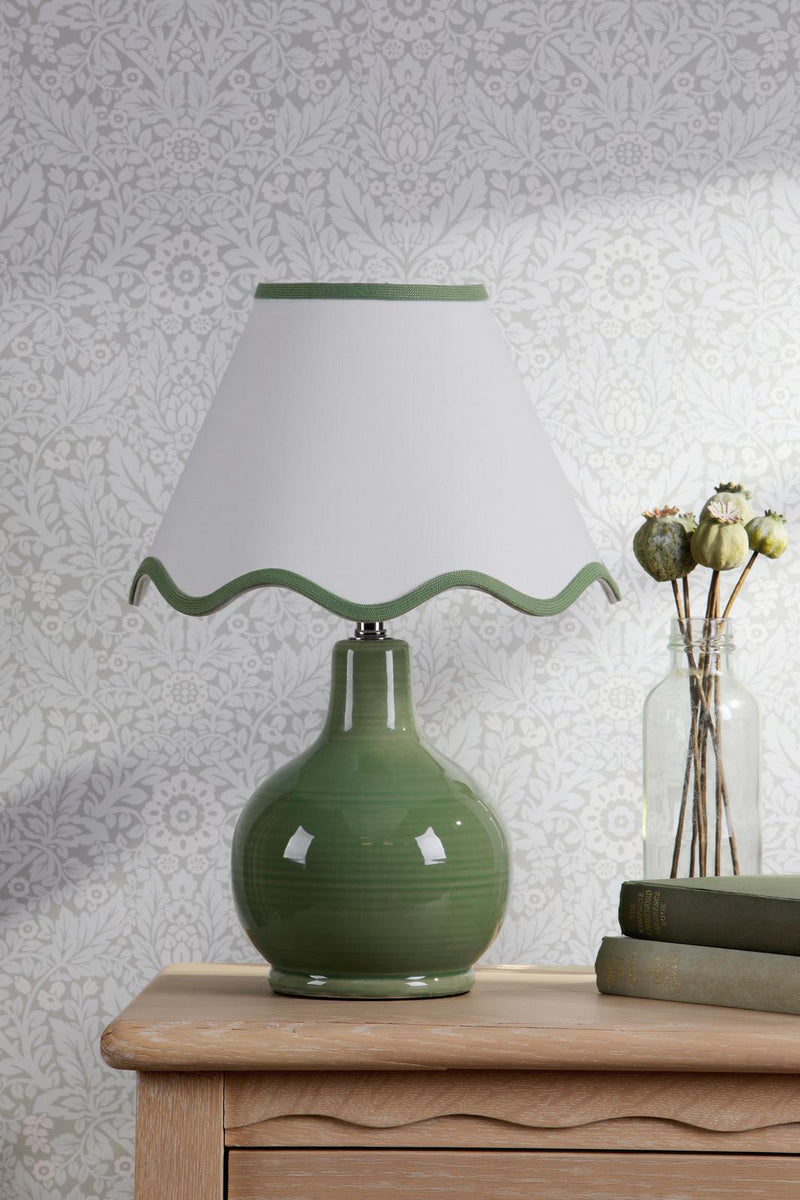 Laura Ashley Bramhope Table Lamp Green Ceramic With Shade • LA3756668-Q