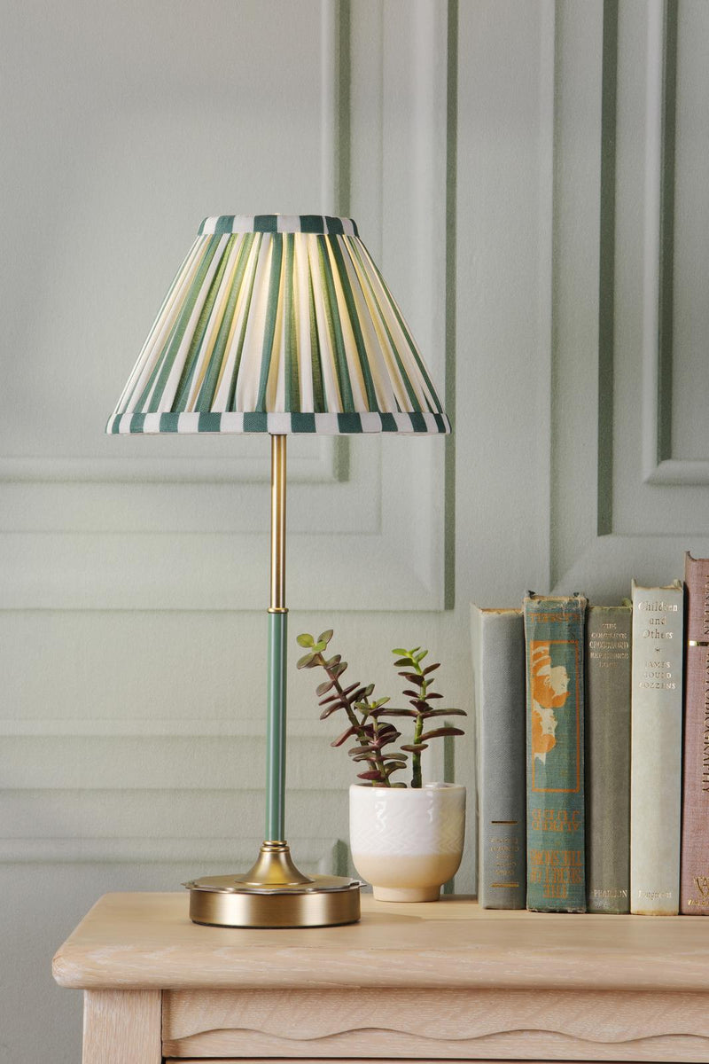Laura Ashley Denwick Table Lamp Matt Antique Brass and Satin Green With Shade • LA3756677-Q