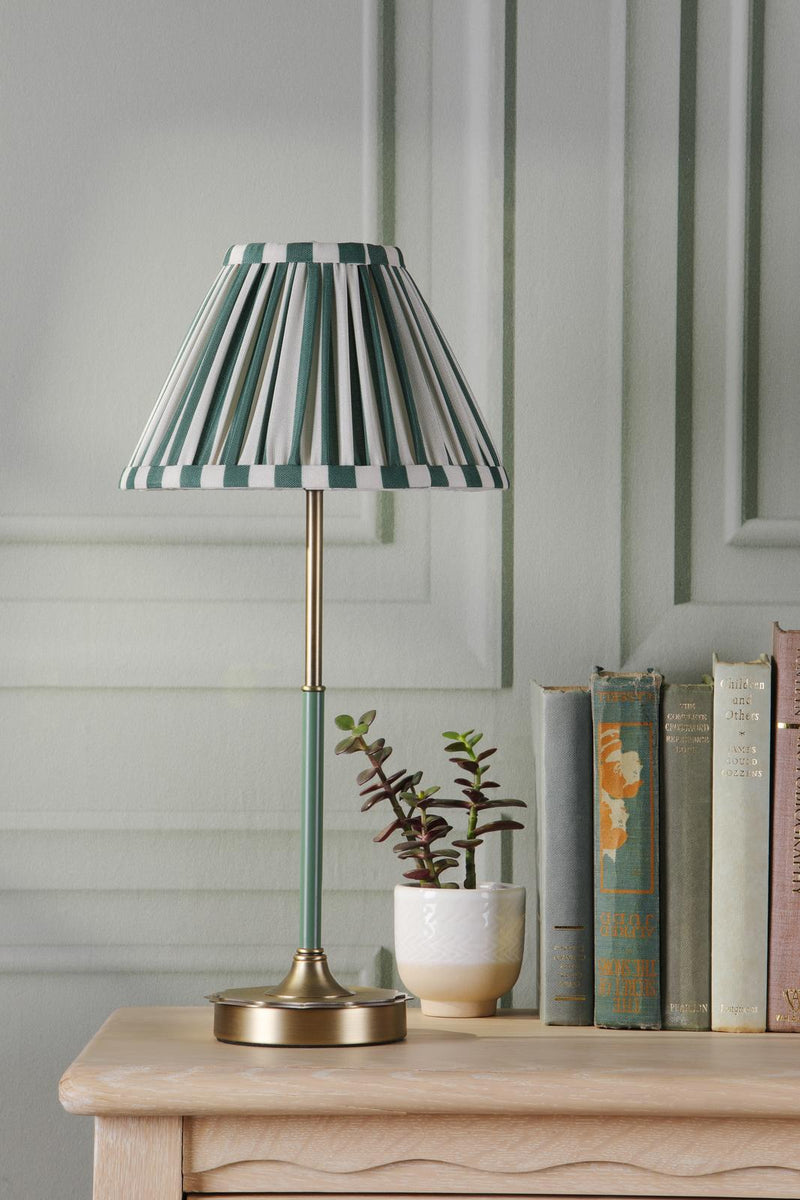Laura Ashley Denwick Table Lamp Matt Antique Brass and Satin Green With Shade • LA3756677-Q