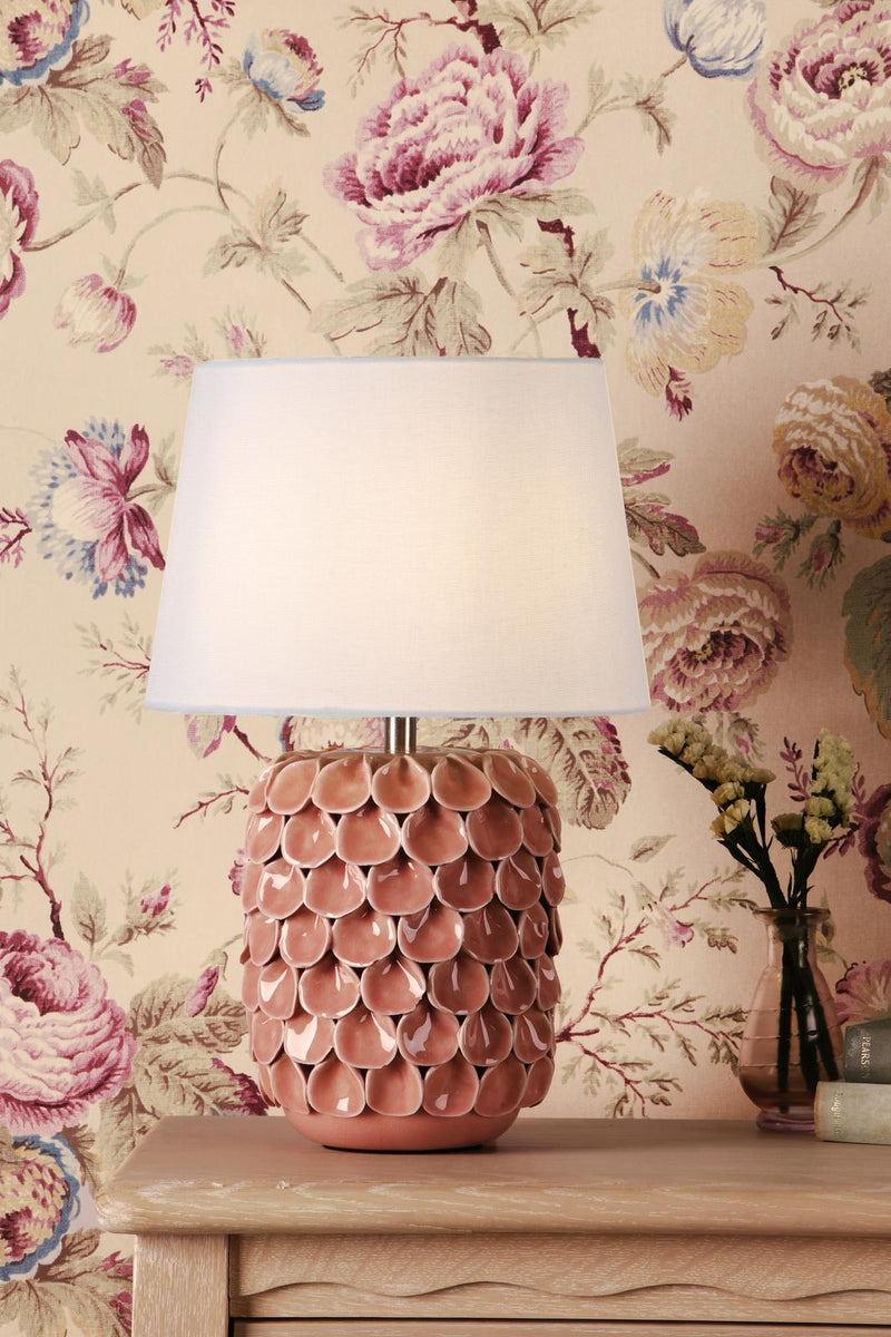 Laura Ashley Marwick Table Lamp Pink Ceramic and Brushed Silver With Shade • LA3756678-Q