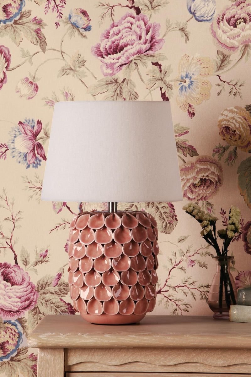 Laura Ashley Marwick Table Lamp Pink Ceramic and Brushed Silver With Shade • LA3756678-Q